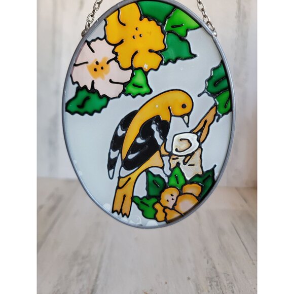 Stained glass oval bird flower hanging home decor figure unique - Picture 2 of 6